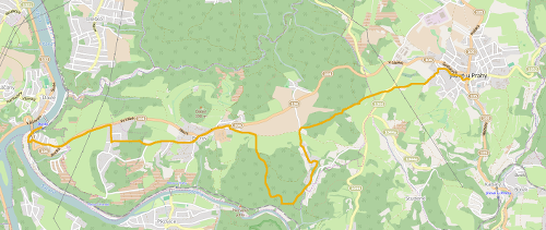 Mapa ŽTZ vyznačené trasy z roku 2015, mapový podklad OpenStreetMap