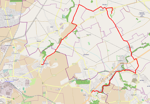 Mapa vyznačené trasy z roku 2012, mapový podklad OpenStreetMap