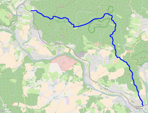 Mapa ŽTZ vyznačené trasy z roku 2016, mapový podklad OpenStreetMap
