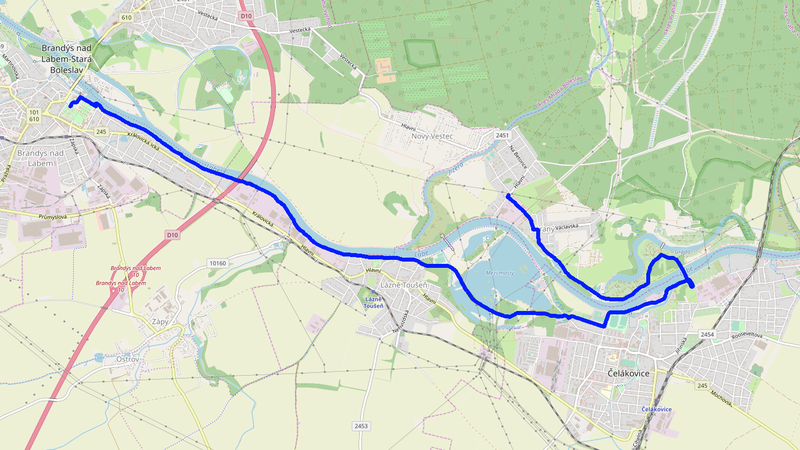 Mapa MTZ vyznačené trasy z roku 2019, mapový podklad OpenStreetMap